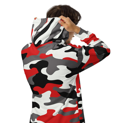 Zip Up Camo Hoodie | Unisex | Red, Black & White