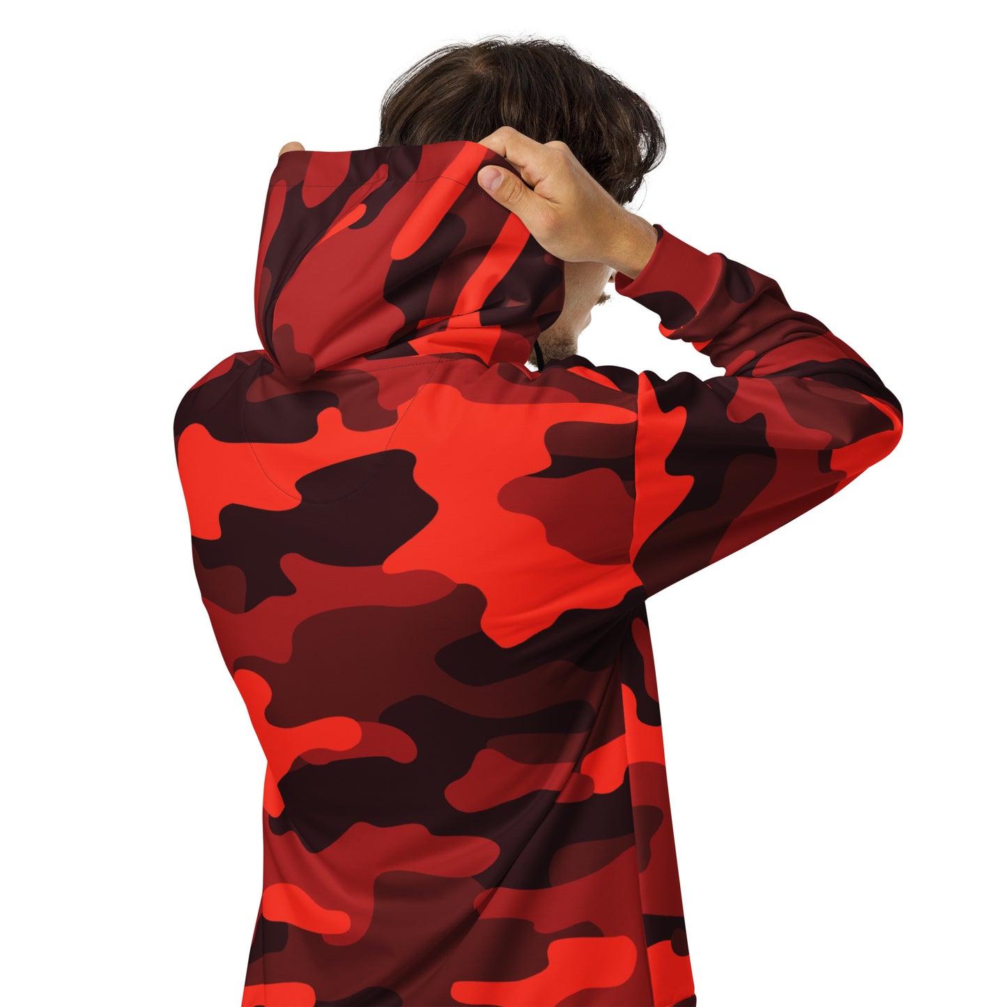 Zip Up Camo Hoodie | Unisex | Scarlet Red & Black Camouflage