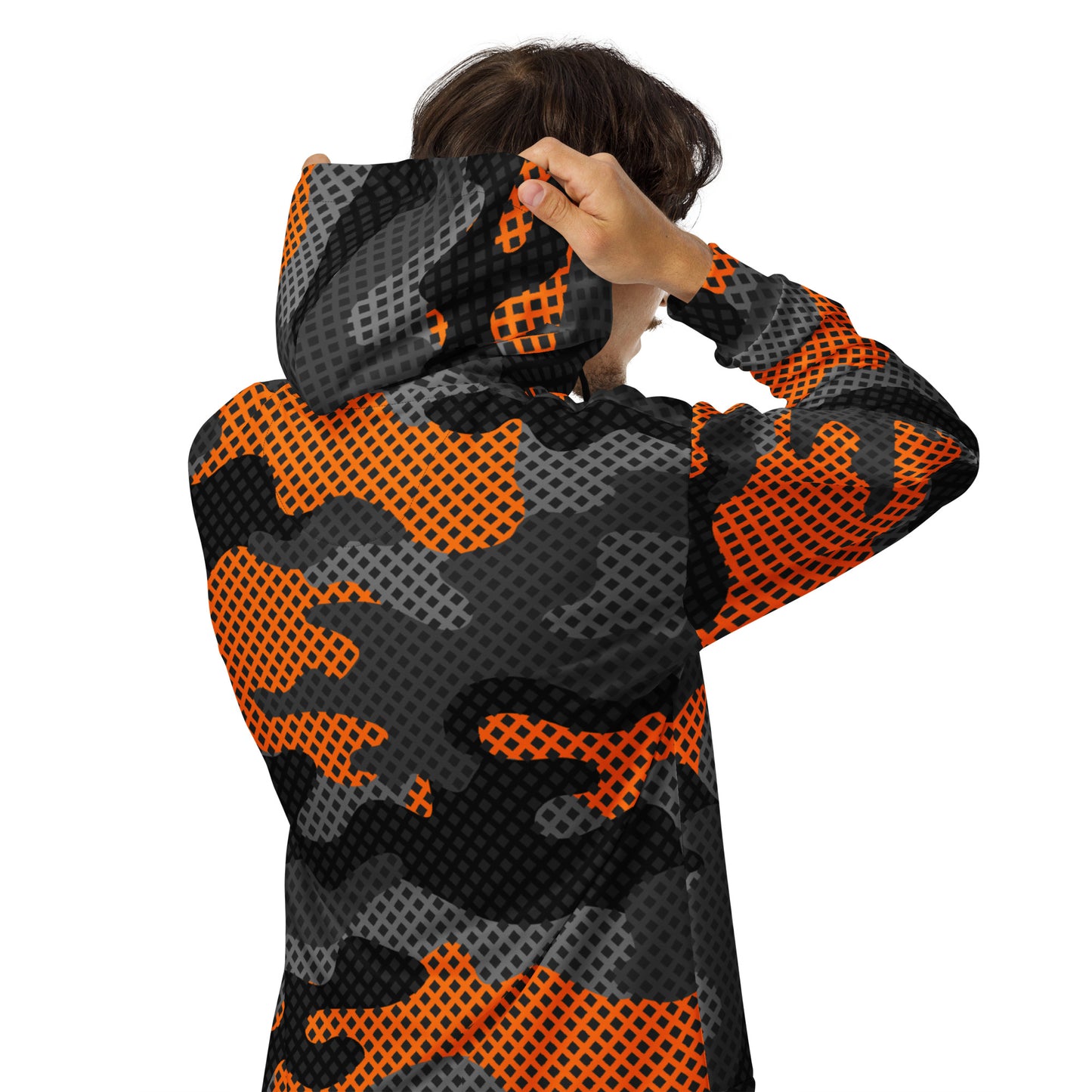 Zip Up Camo Hoodie | Unisex | Black & Orange Pixel