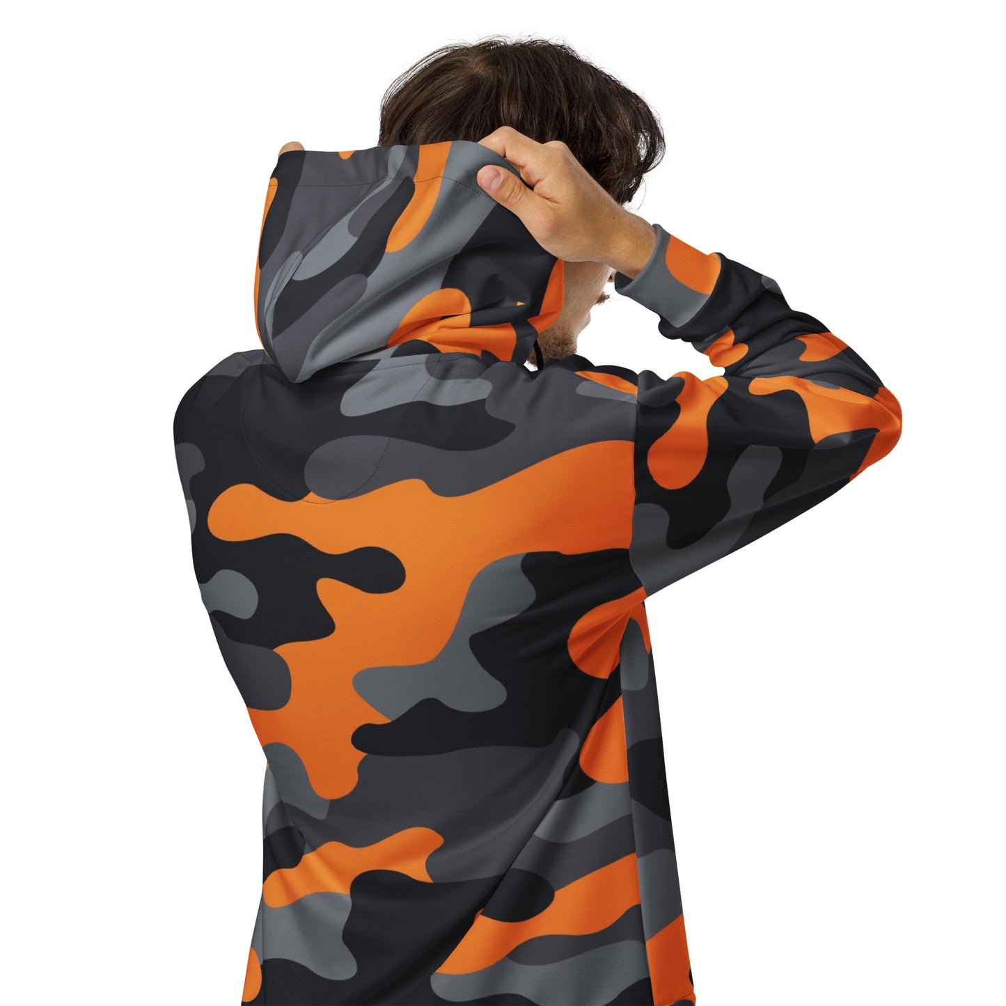 Zip Up Camo Hoodie | Unisex | Orange, Black & Gray