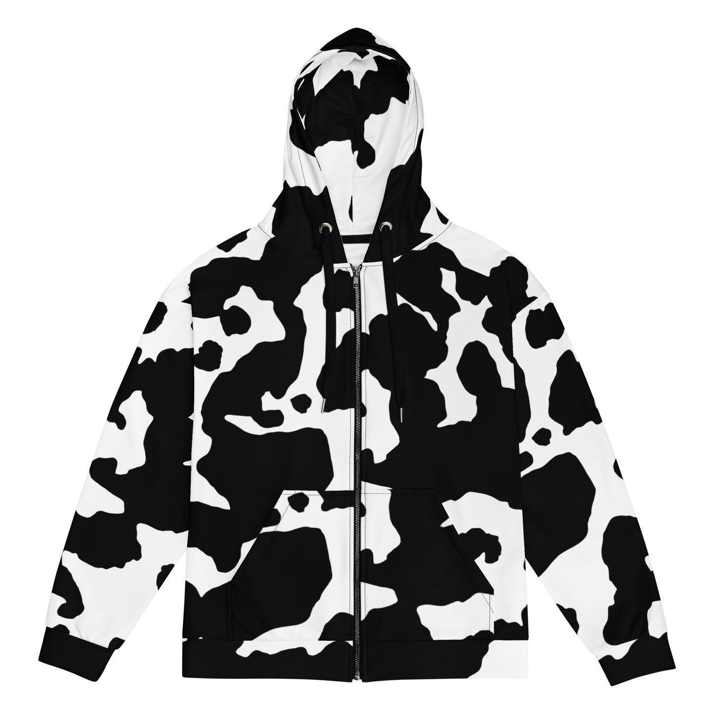 Camo Zip Up Hoodie | Unisex | Black & White Cow Skin