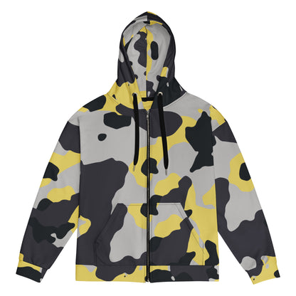 Camo Zip Up Hoodie | Unisex | Yellow, Black & Silver