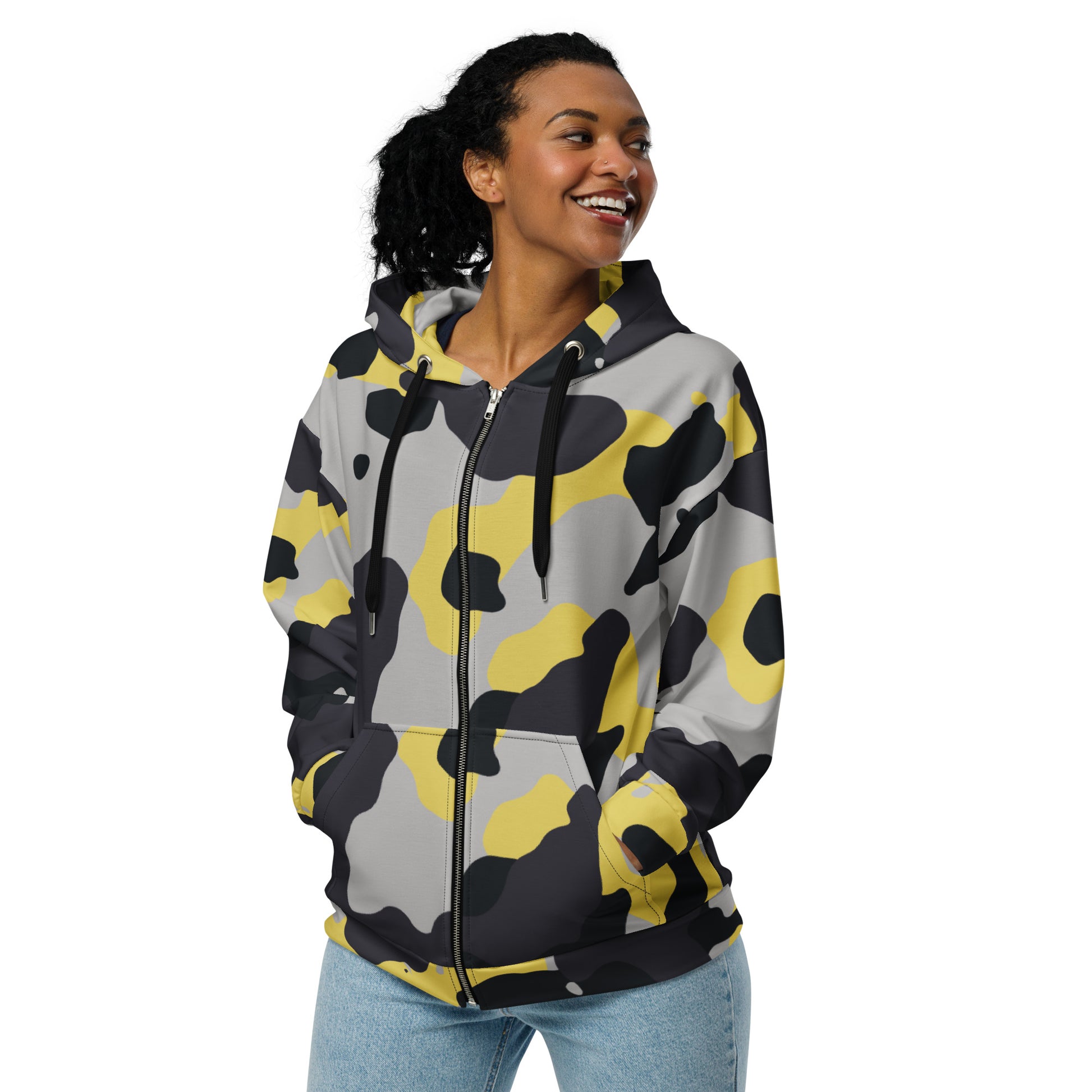 Camo Zip Up Hoodie | Unisex | Yellow, Black & Silver