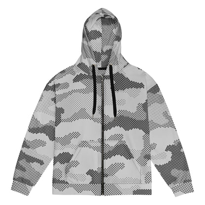 Camo Zip Up Hoodie | Unisex | Black & White Digital