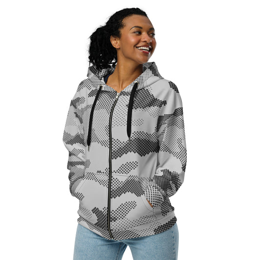 Camo Zip Up Hoodie | Unisex | Black & White Digital