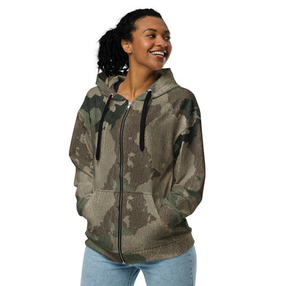 Camo Zip Up Hoodie | Unisex | Dirty Old Brown Camouflage