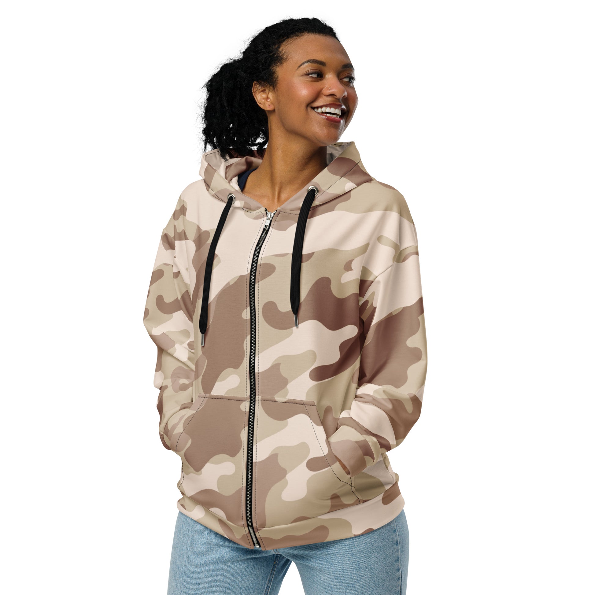 Camo Zip Up Hoodie | Unisex | Desert Brown Camouflage