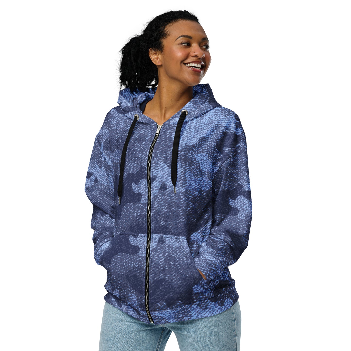 Zip Up Camo Hoodie | Unisex | Denim Blue Camouflage