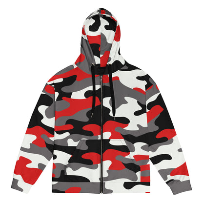 Zip Up Camo Hoodie | Unisex | Red, Black & White