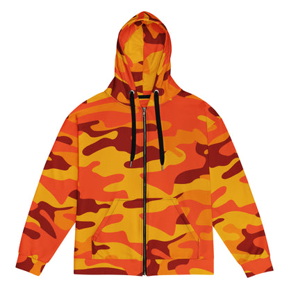 Zip Up Camo Hoodie | Unisex | Orange & Red Camouflage