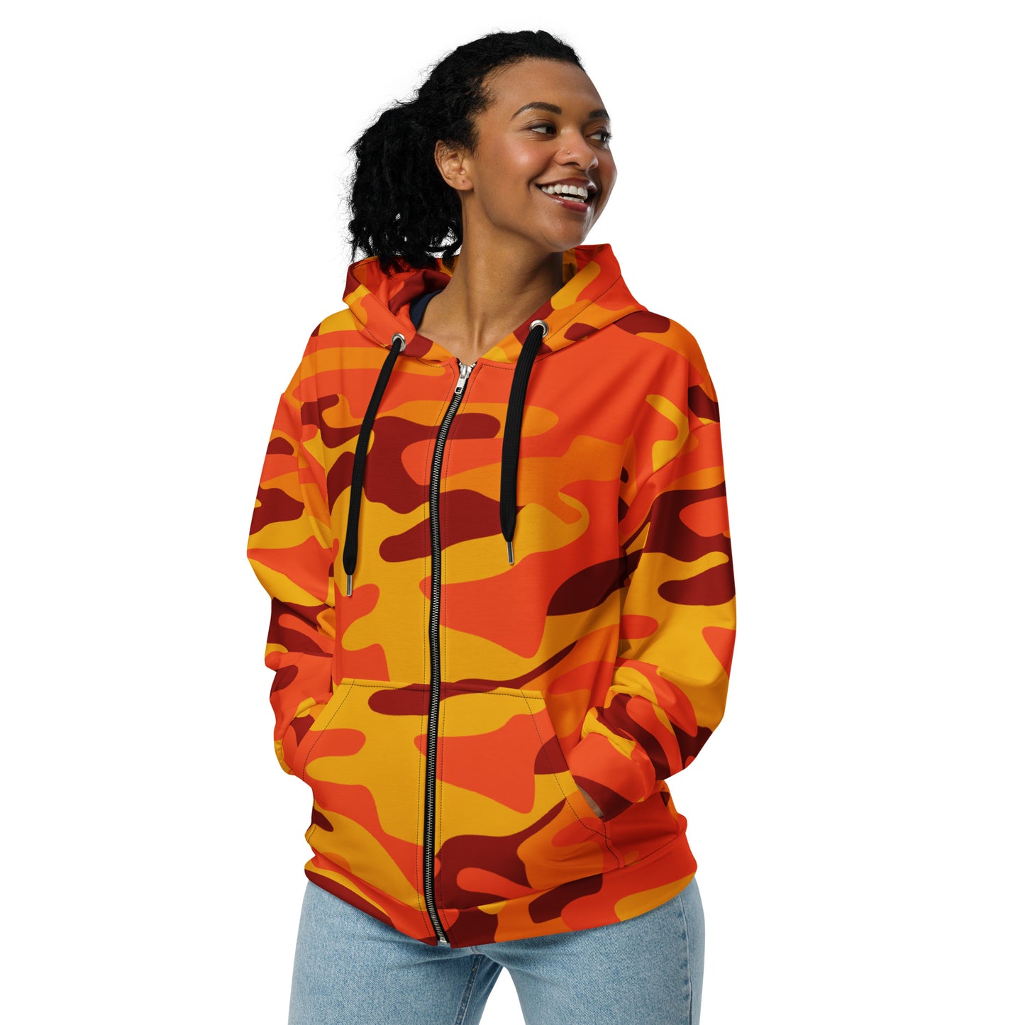 Zip Up Camo Hoodie | Unisex | Orange & Red Camouflage