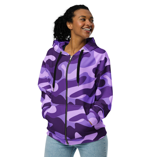 Zip Up Camo Hoodie | Unisex | Purple, Blue & Mauve