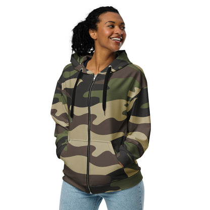 Camo Zip Up Hoodie | Unisex | Classic Green Camouflage