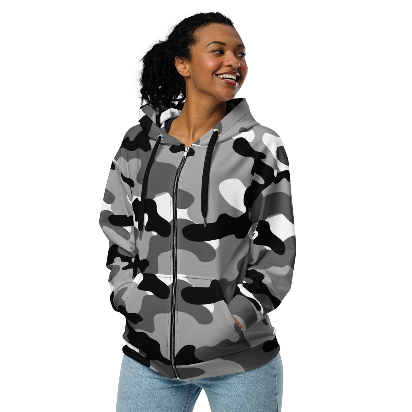 Zip Up Camo Hoodie | Unisex | Black, White & Gray