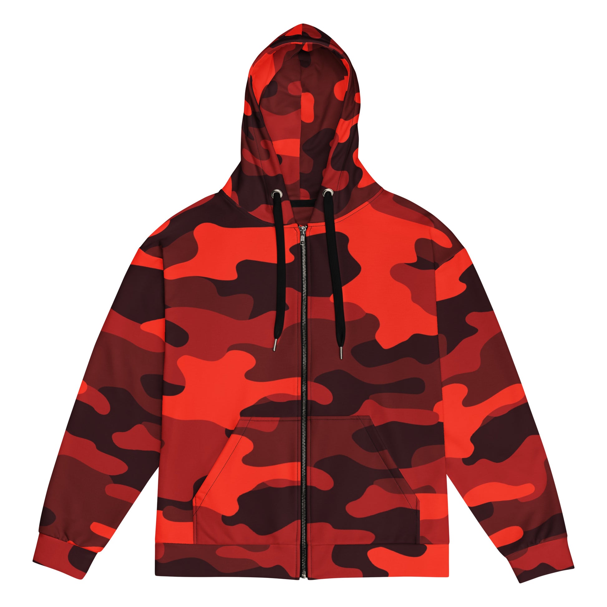 Zip Up Camo Hoodie | Unisex | Scarlet Red & Black Camouflage