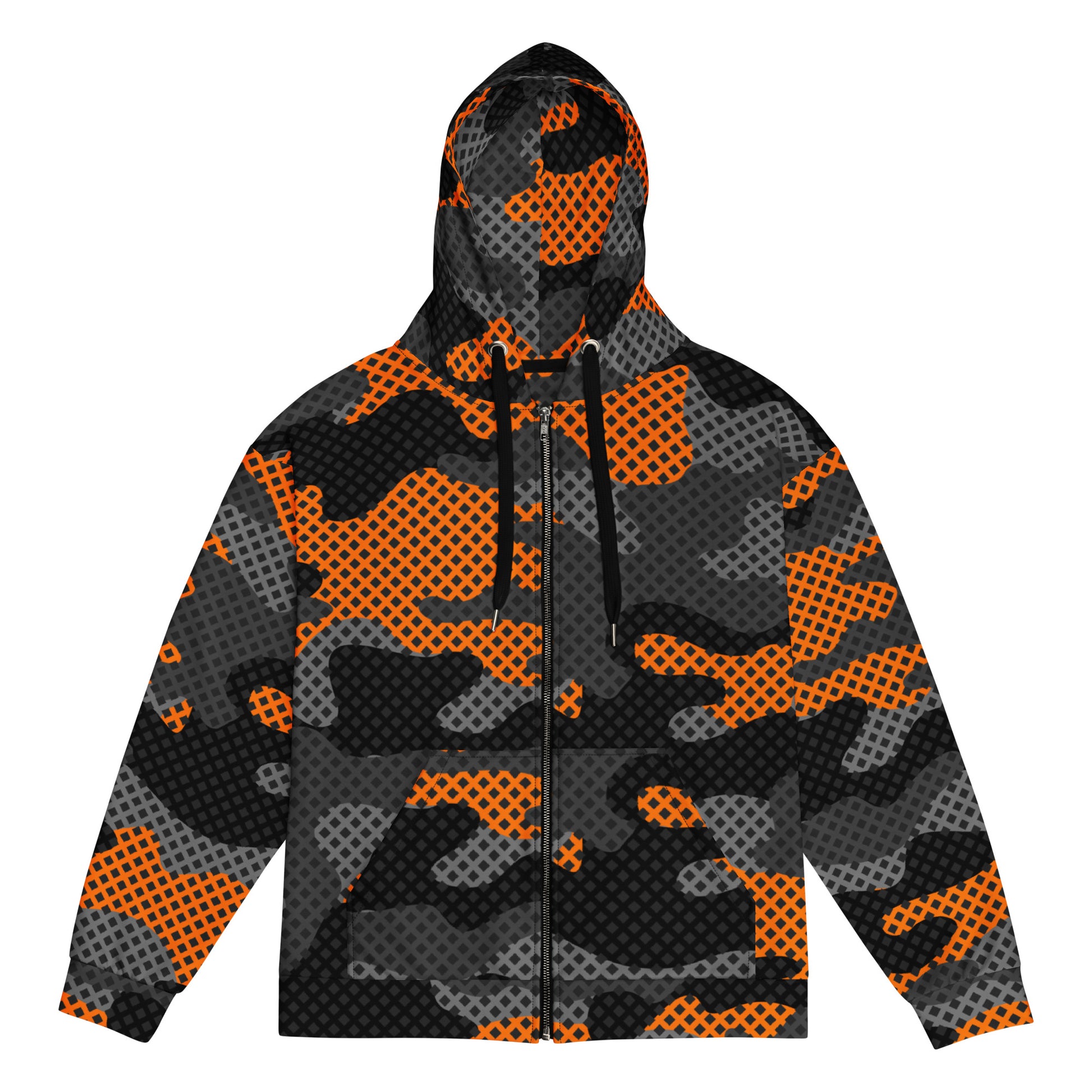 Zip Up Camo Hoodie | Unisex | Black & Orange Pixel