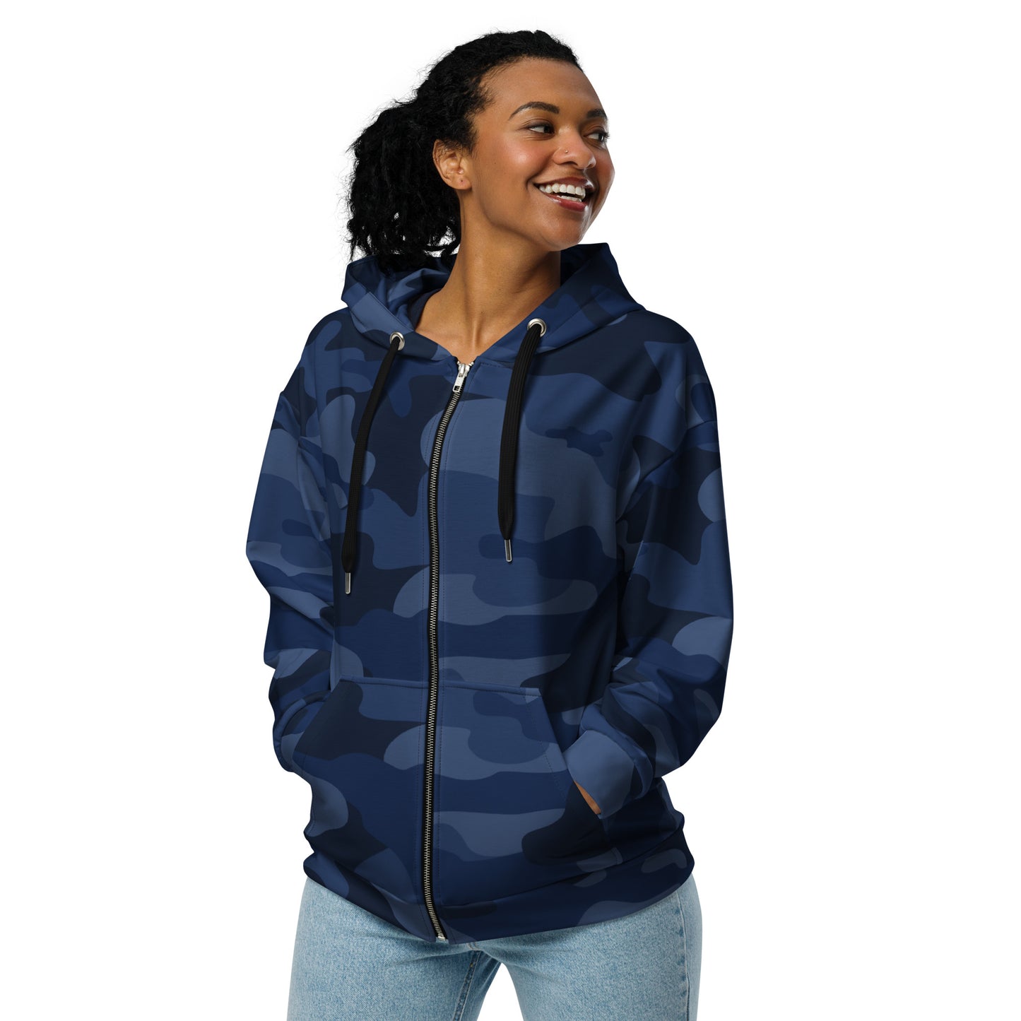 Zip Up Camo Hoodie | Unisex | Deep Blue Camouflage