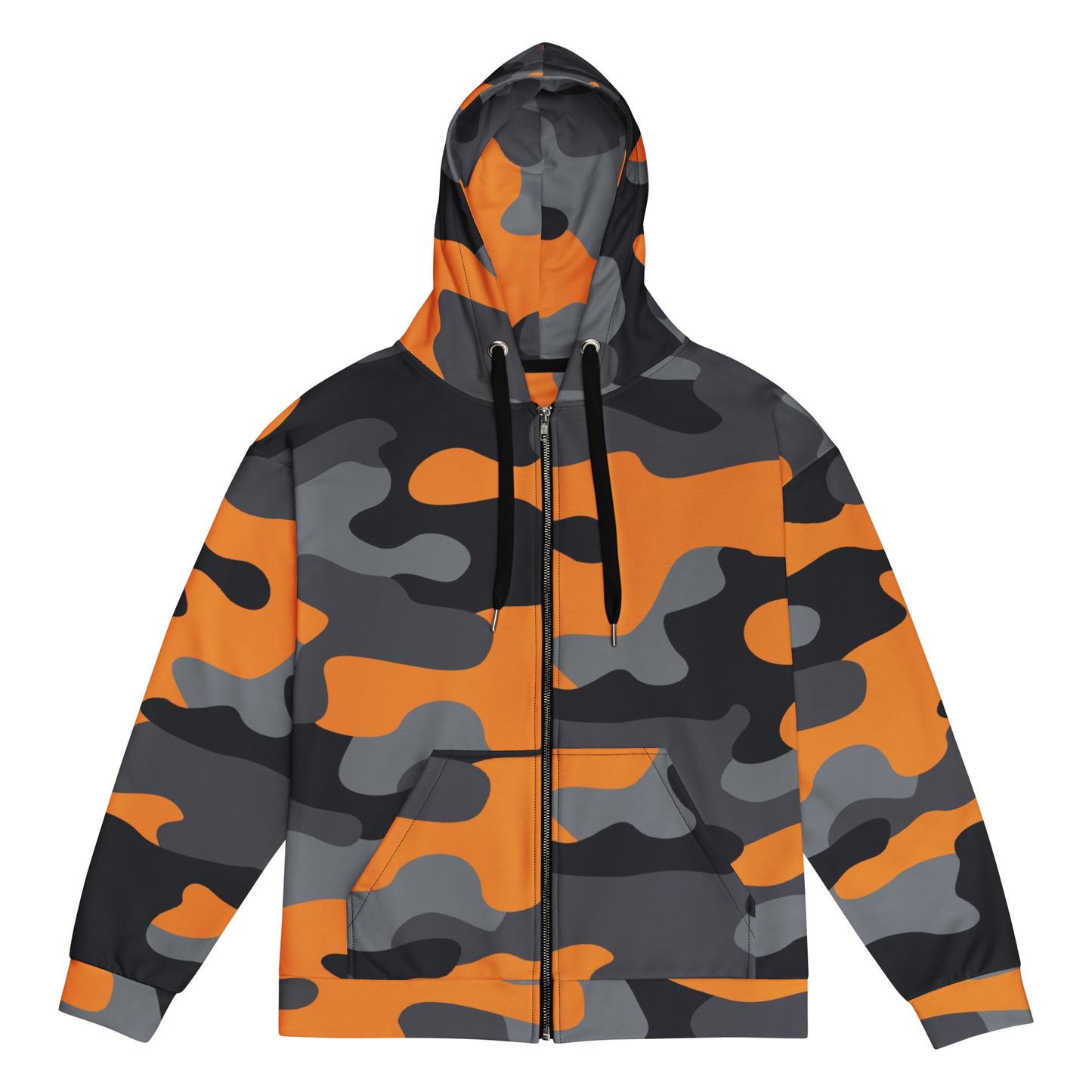 Zip Up Camo Hoodie | Unisex | Orange, Black & Gray