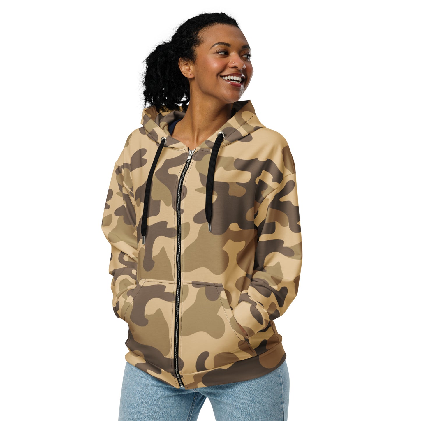 Zip Up Camo Hoodie | Unisex | Khaki Camouflage