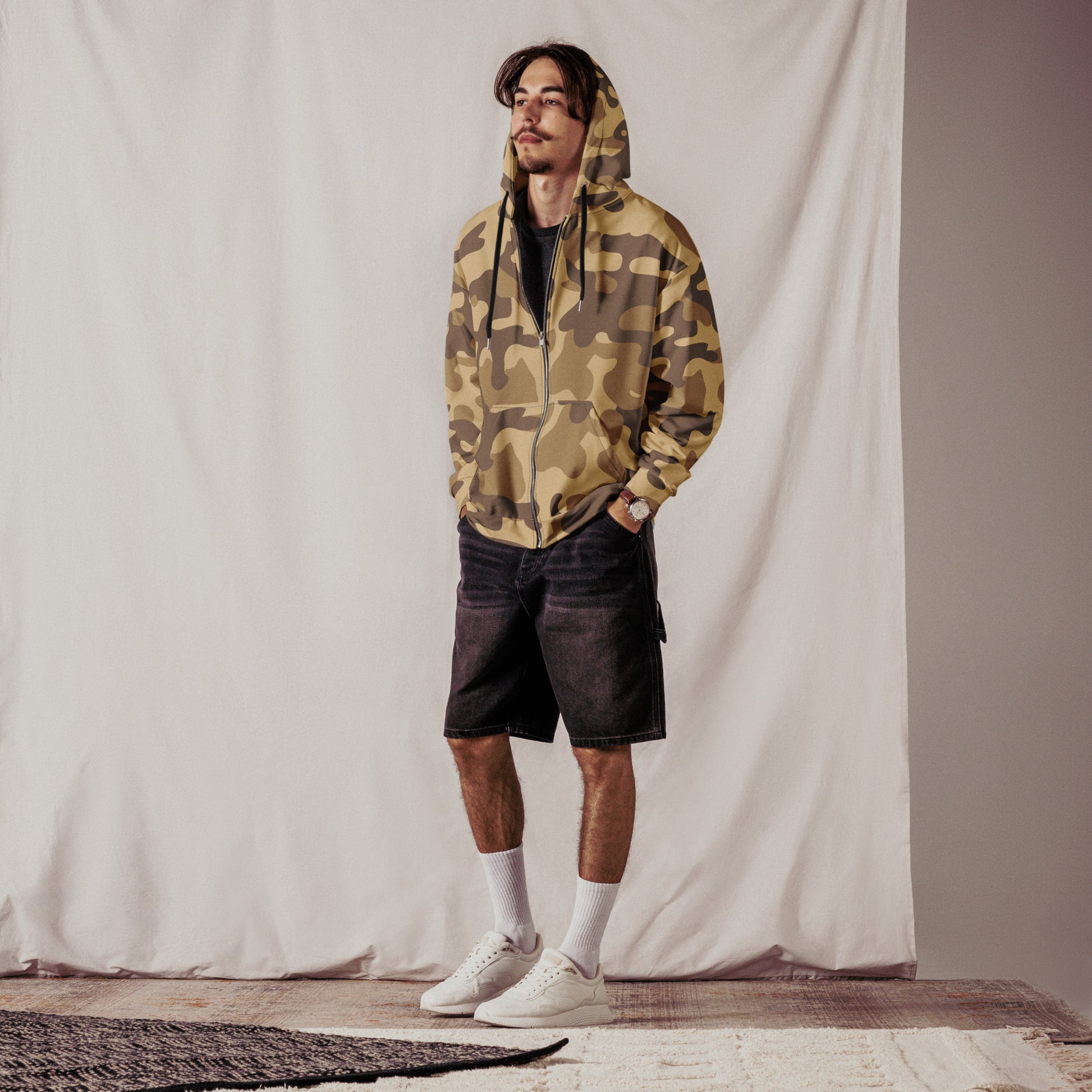 Zip Up Camo Hoodie | Unisex | Khaki Camouflage