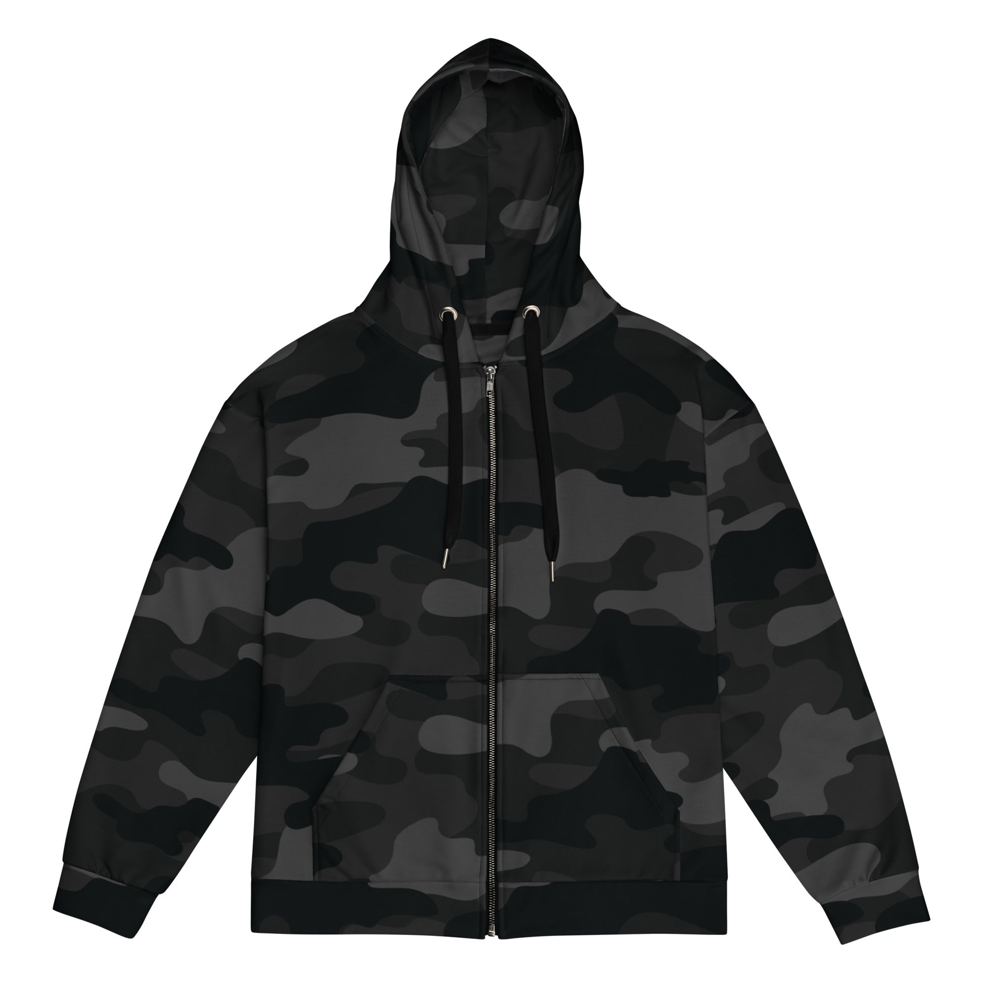 Zip Up Camo Hoodie | Unisex | Black Camouflage