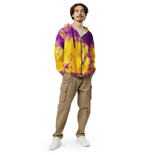 Yellow and Violet Blue Tie Dye Zip Hoodie | Unisex