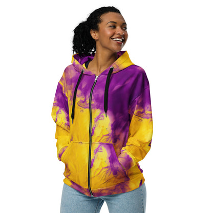 Yellow and Violet Blue Tie Dye Zip Hoodie | Unisex