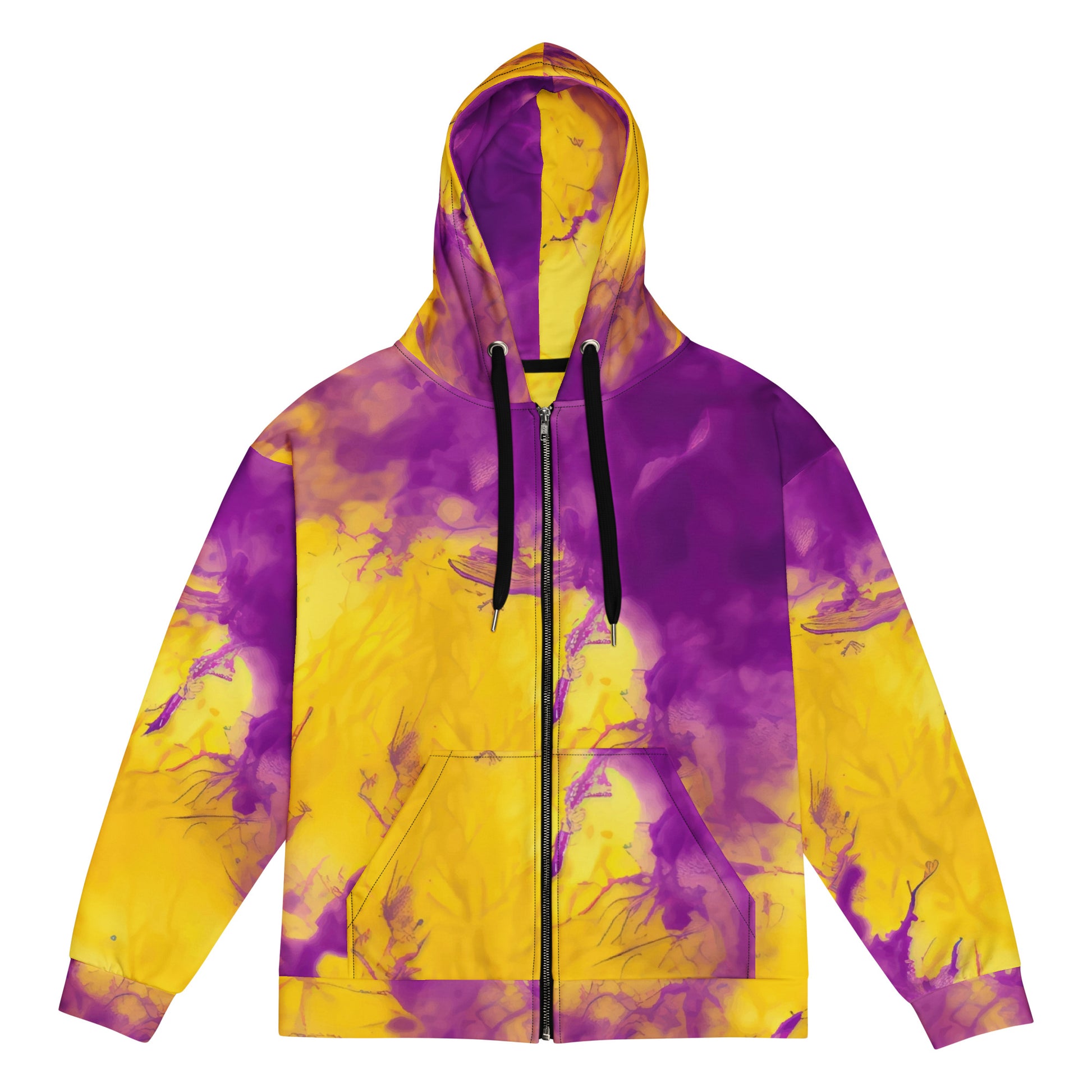 Yellow and Violet Blue Tie Dye Zip Hoodie | Unisex