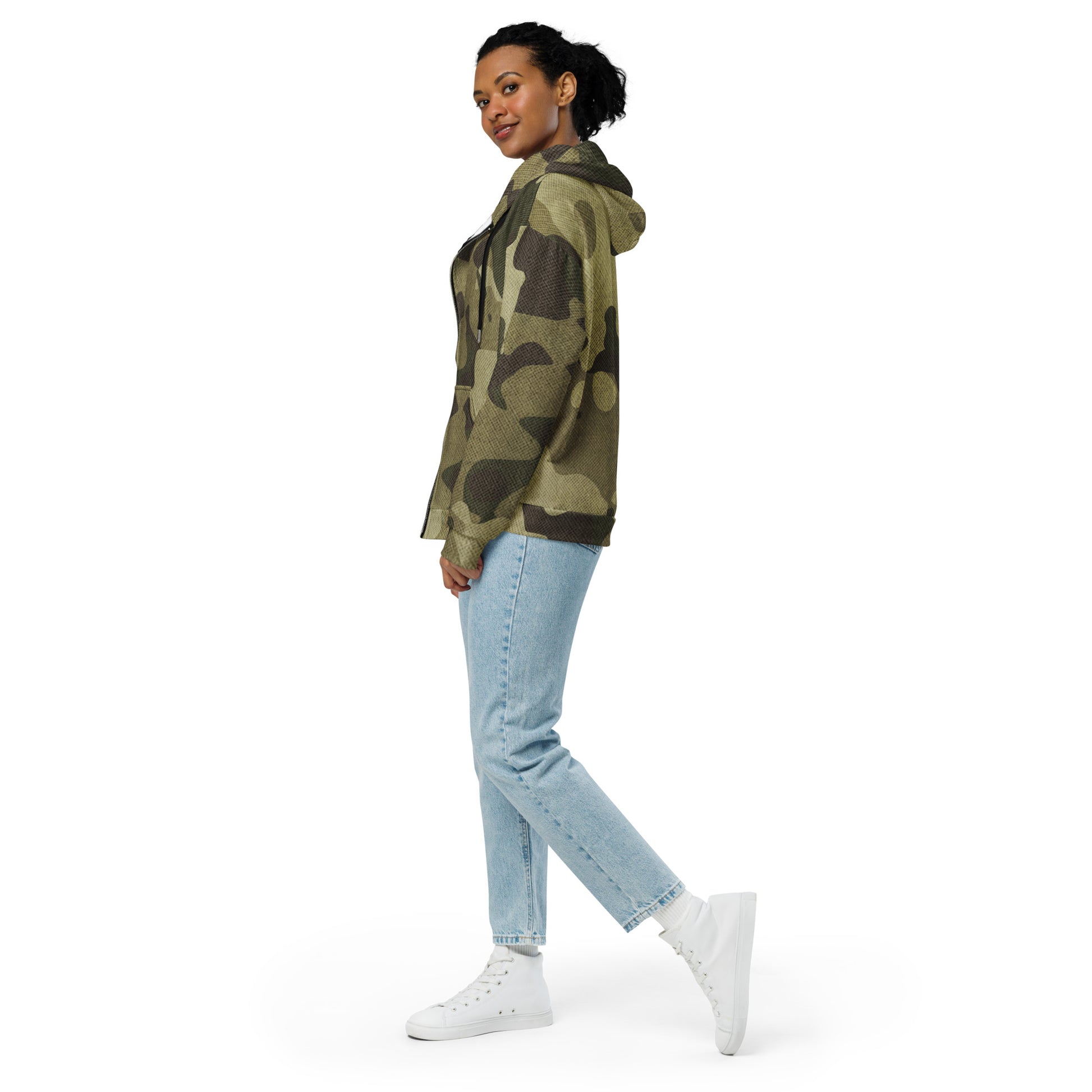 Camo Zip Up Hoodie | Unisex | Green Fabric Camouflage