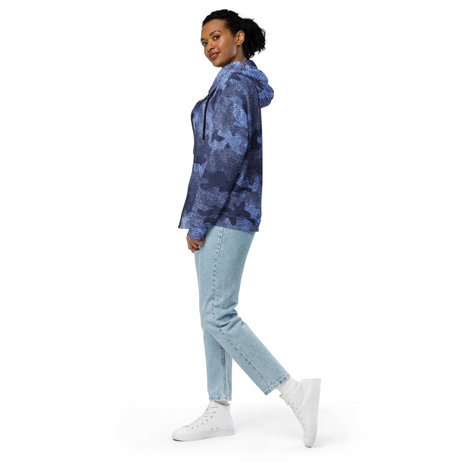 Zip Up Camo Hoodie | Unisex | Denim Blue Camouflage