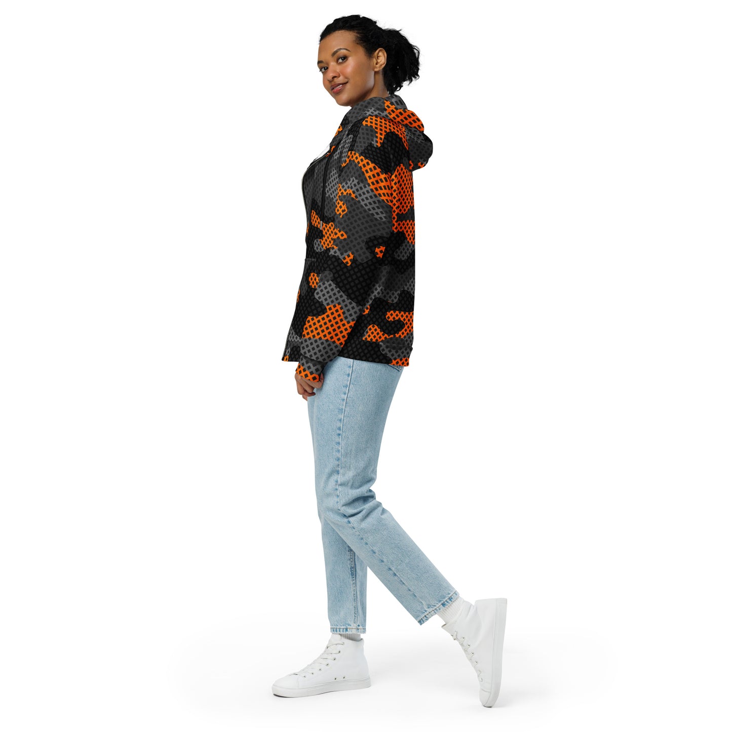 Zip Up Camo Hoodie | Unisex | Black & Orange Pixel