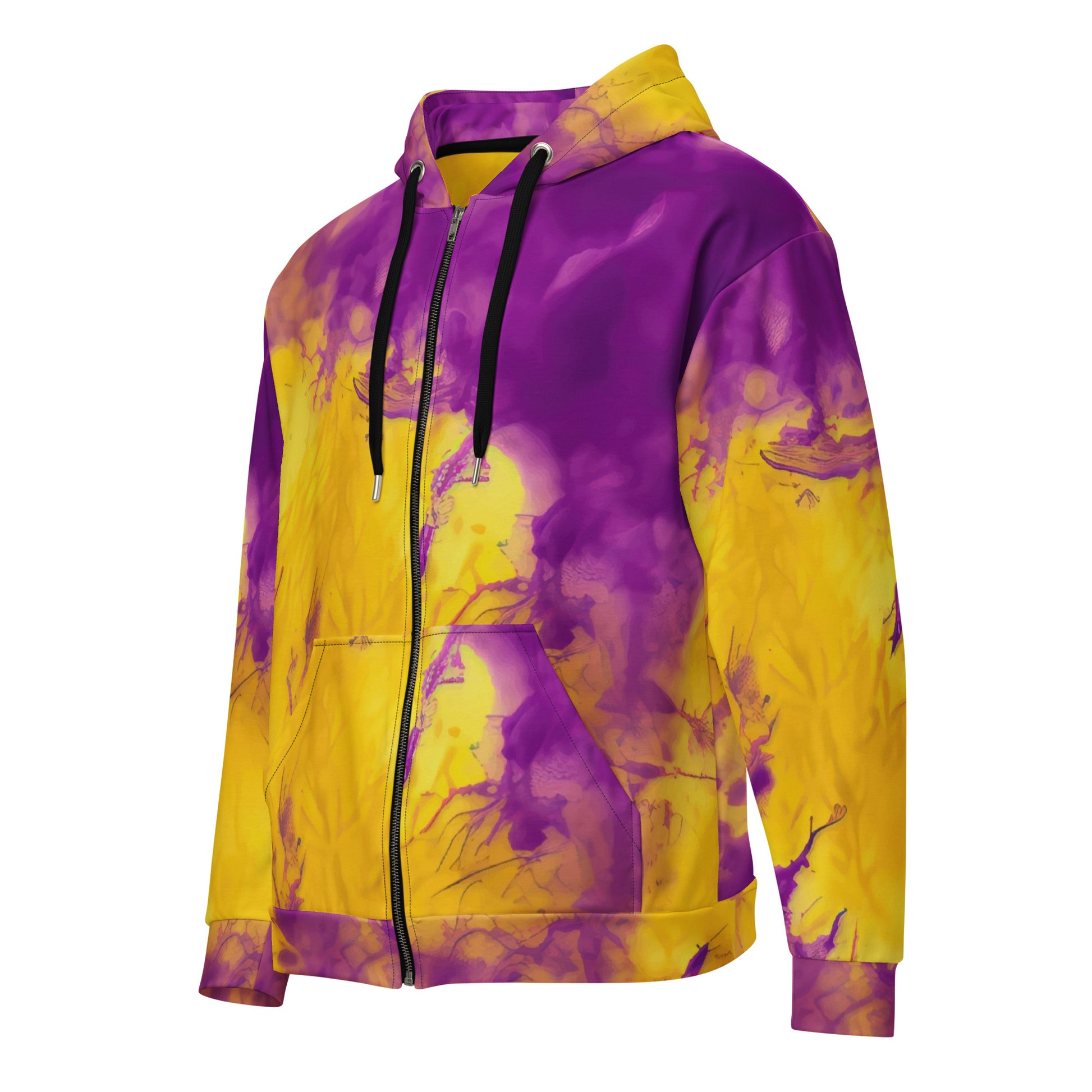 Yellow and Violet Blue Tie Dye Zip Hoodie | Unisex