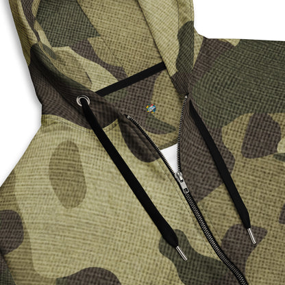 Camo Zip Up Hoodie | Unisex | Green Fabric Camouflage