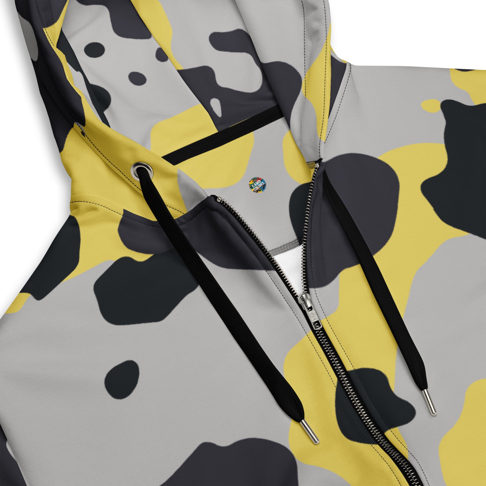 Camo Zip Up Hoodie | Unisex | Yellow, Black & Silver