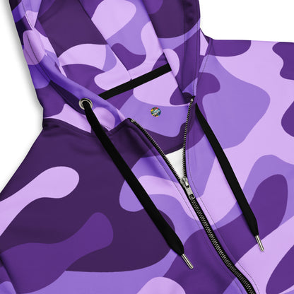 Zip Up Camo Hoodie | Unisex | Purple, Blue & Mauve