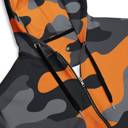 Zip Up Camo Hoodie | Unisex | Orange, Black & Gray