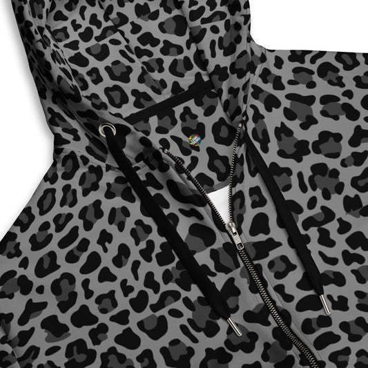 Leopard Zip Up Hoodie | Unisex | Gray & Black Print