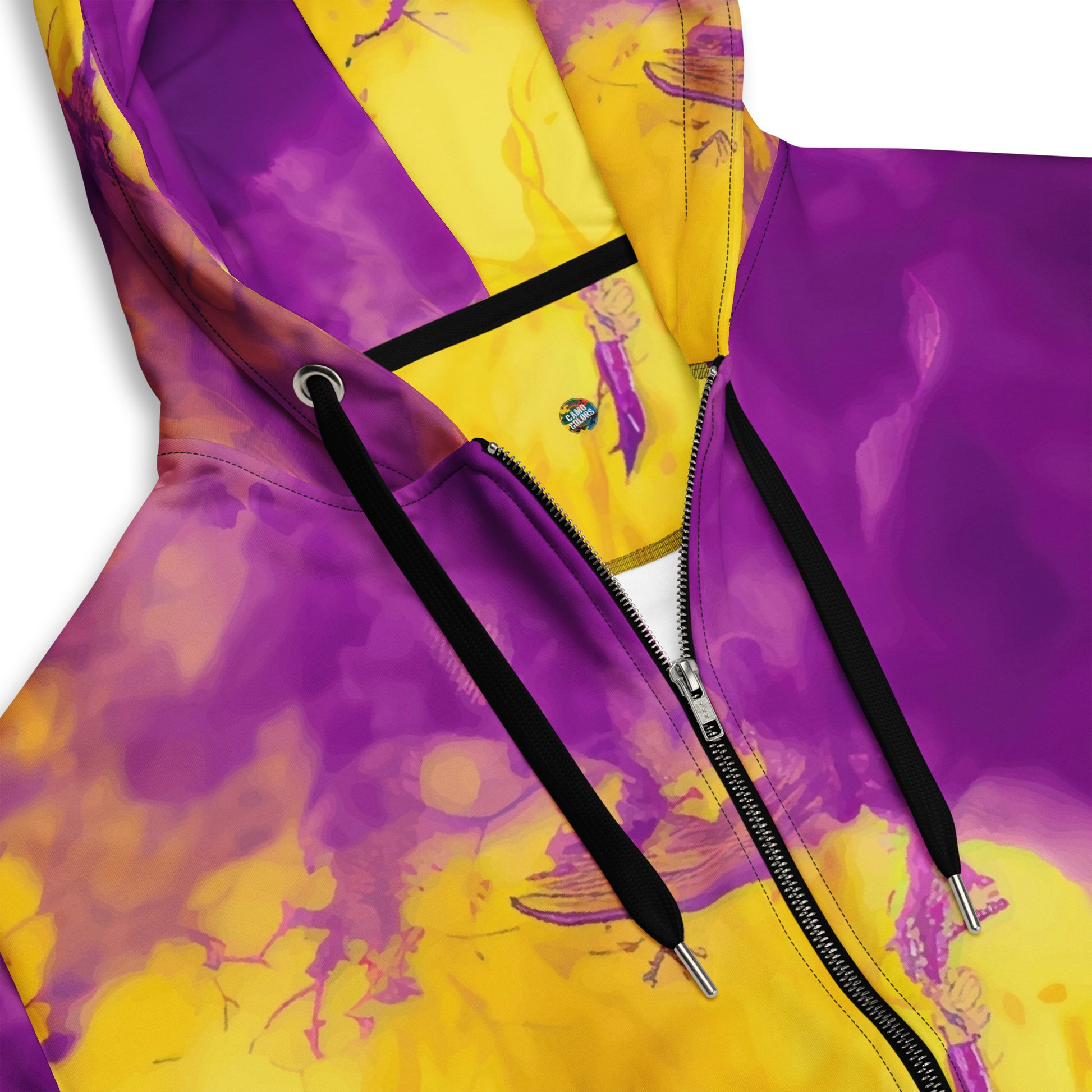 Yellow and Violet Blue Tie Dye Zip Hoodie | Unisex