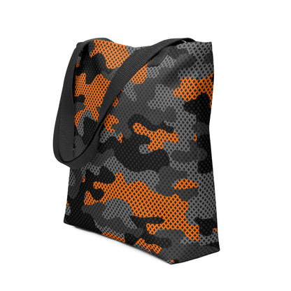 Camo Tote Bag | Orange & Black Pixel Camouflage