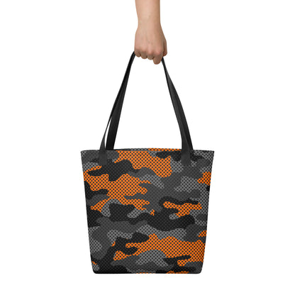 Camo Tote Bag | Orange & Black Pixel Camouflage