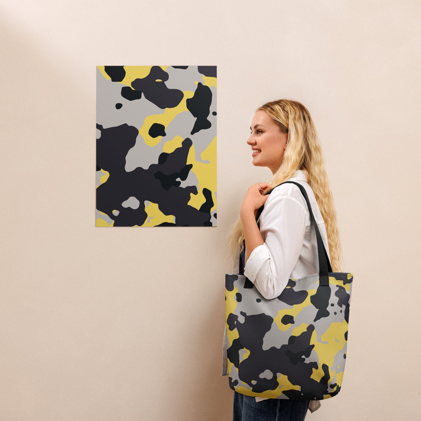 Camo Tote Bag | Yellow, Black & Silver Camouflage