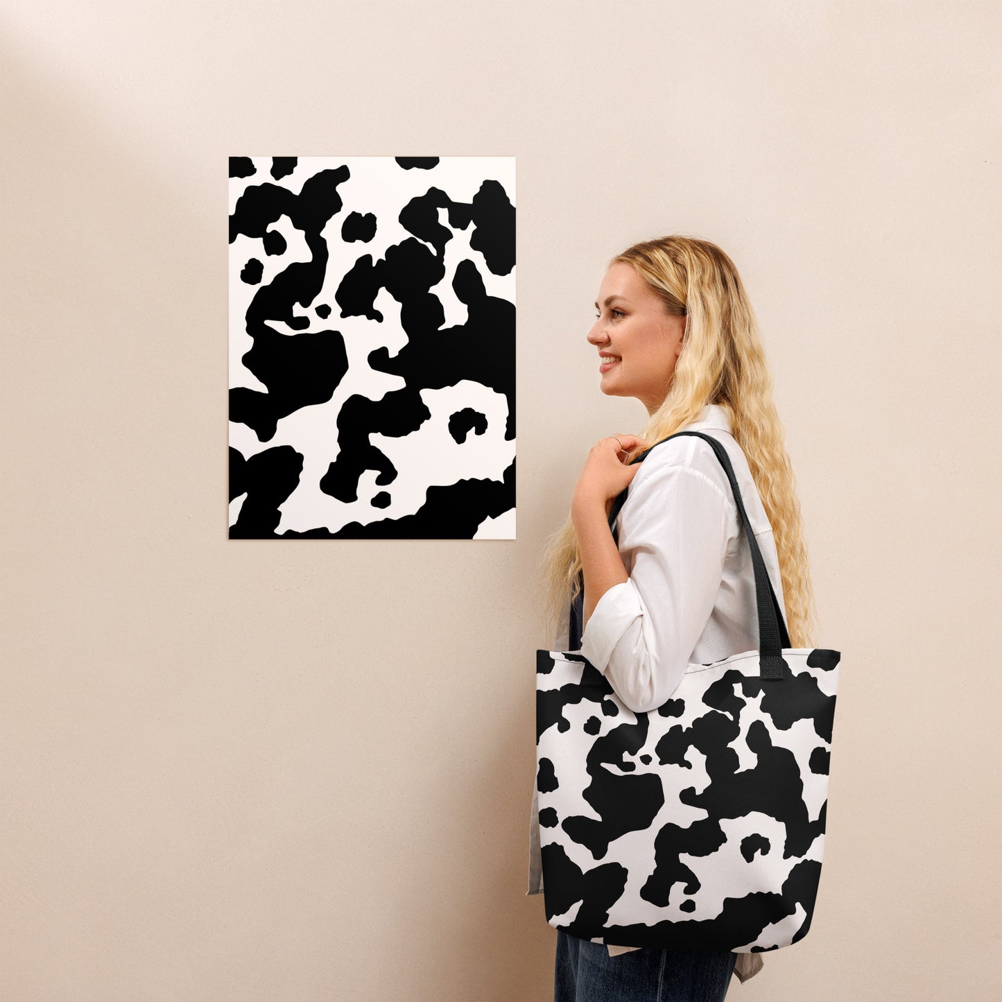 Camo Tote Bag | Black & White Cow Camouflage