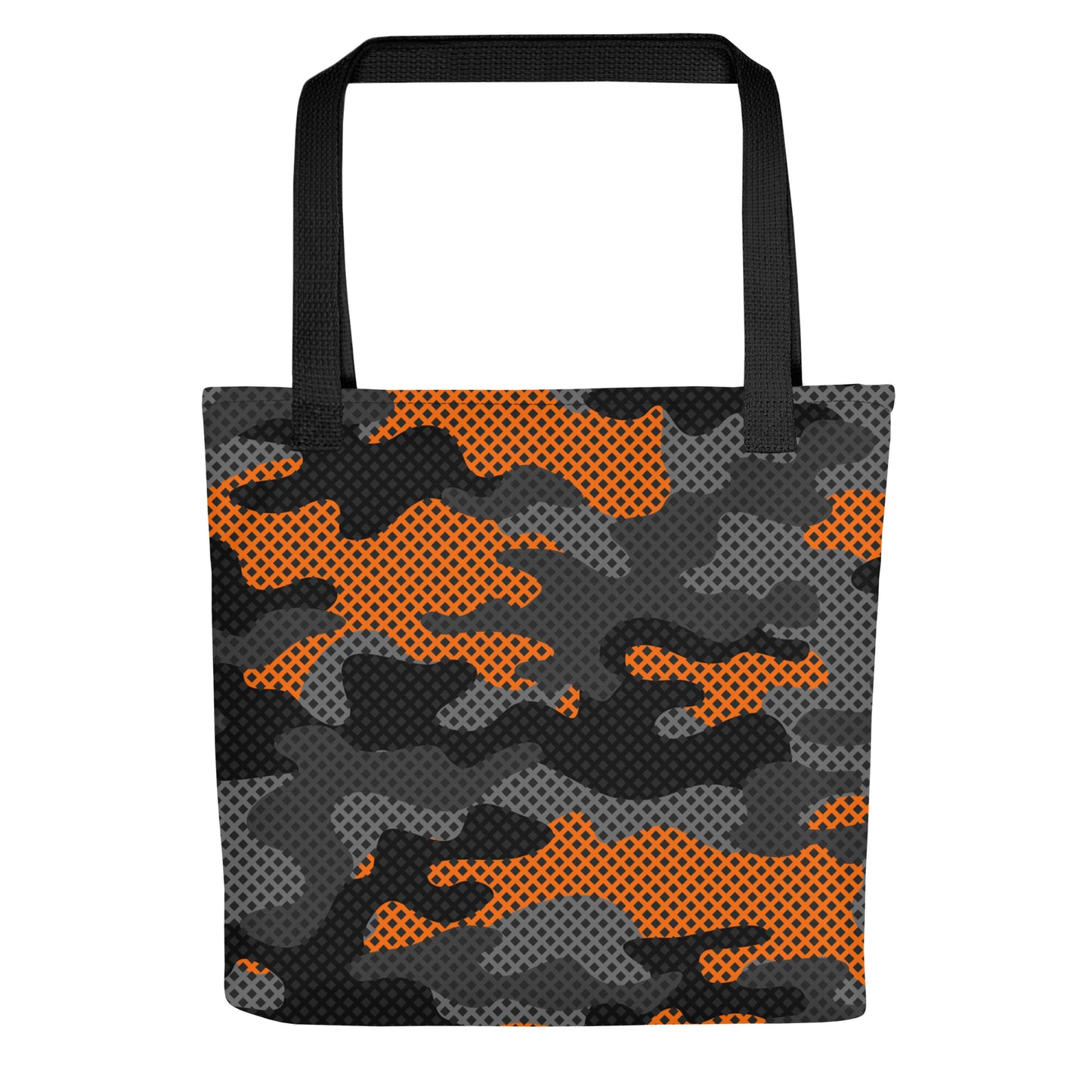 Camo Tote Bag | Orange & Black Pixel Camouflage