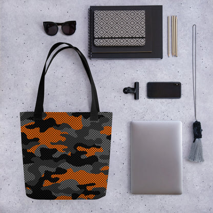 Camo Tote Bag | Orange & Black Pixel Camouflage