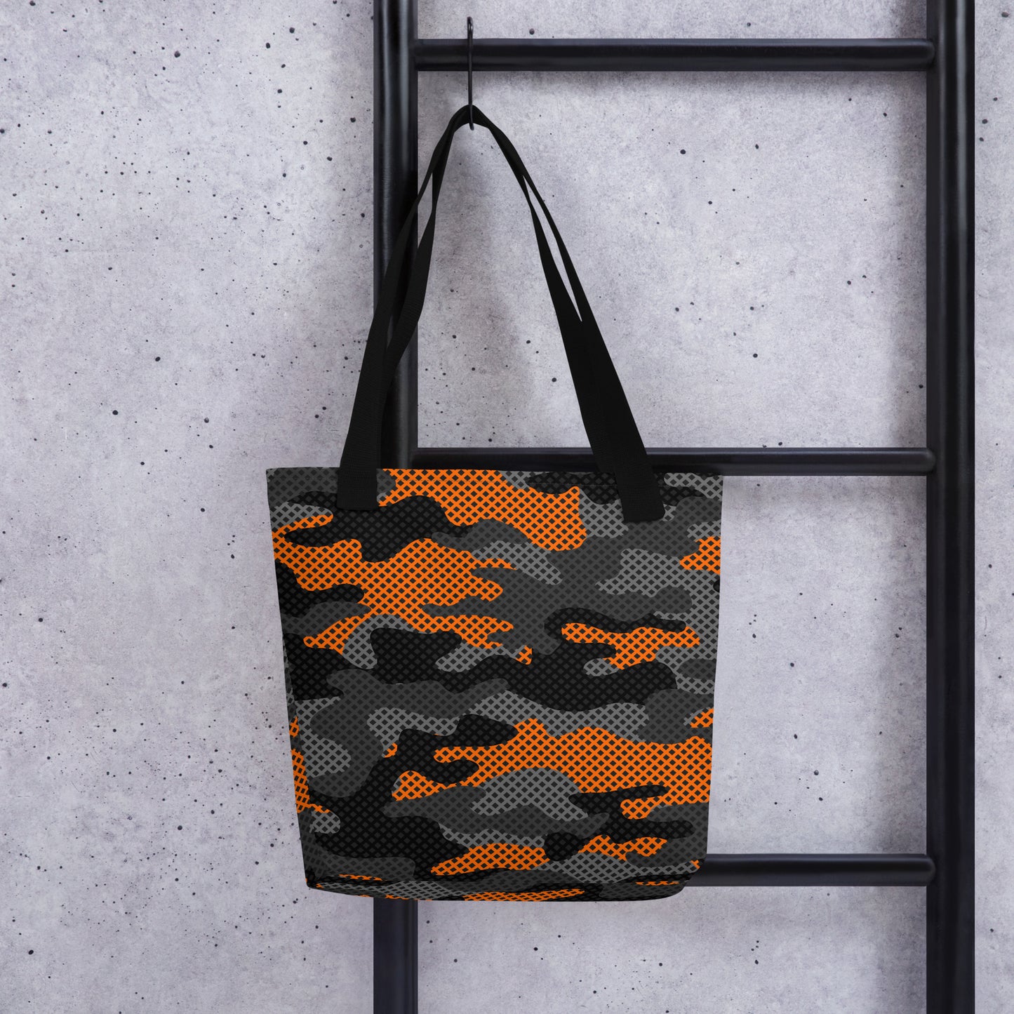 Camo Tote Bag | Orange & Black Pixel Camouflage