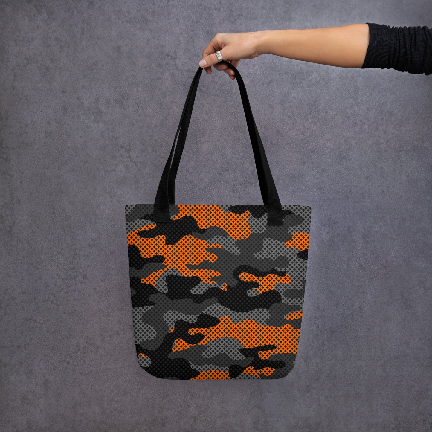 Camo Tote Bag | Orange & Black Pixel Camouflage