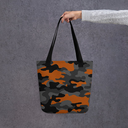 Camo Tote Bag | Orange & Black Pixel Camouflage