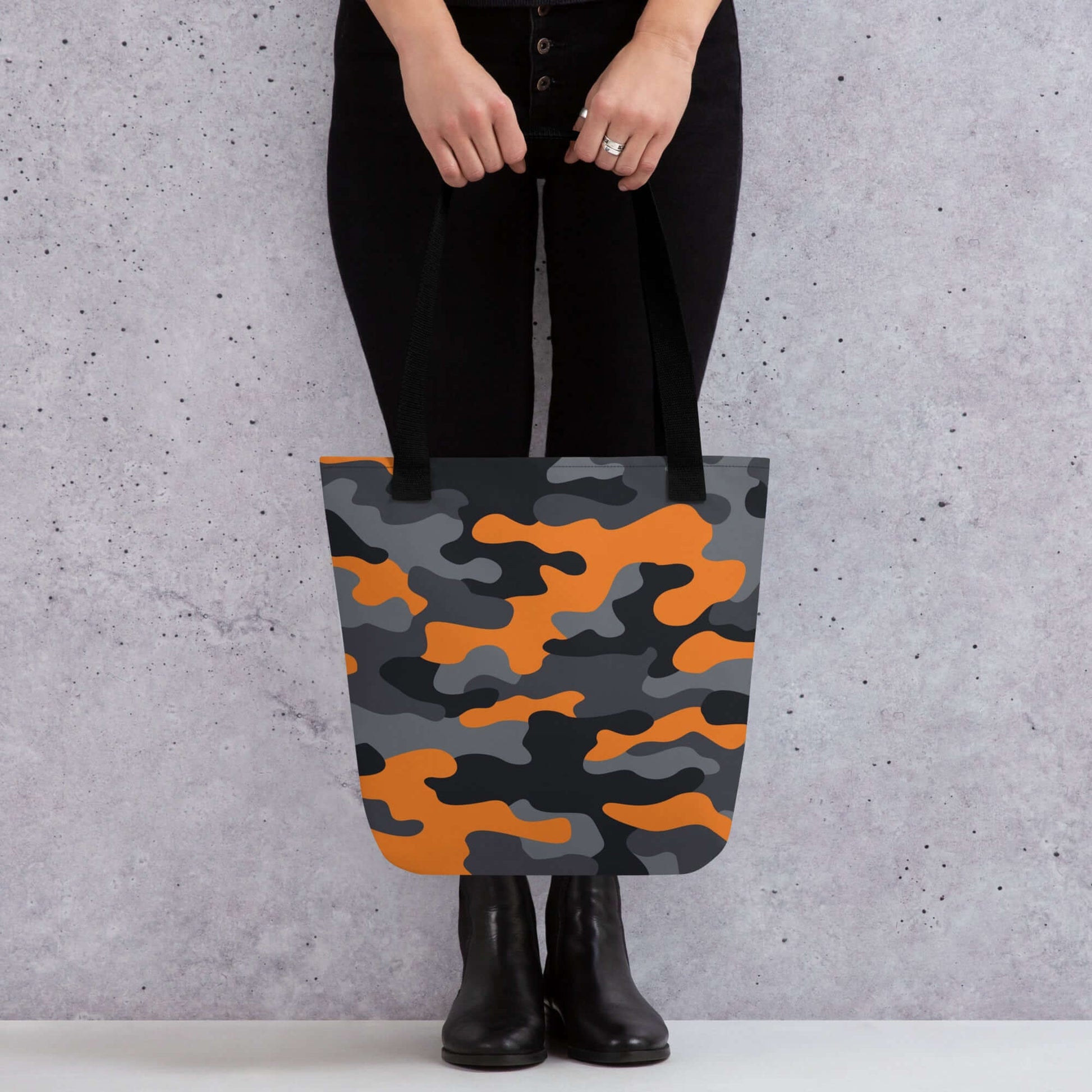 Camo Tote Bag | Orange, Black & Gray Camouflage