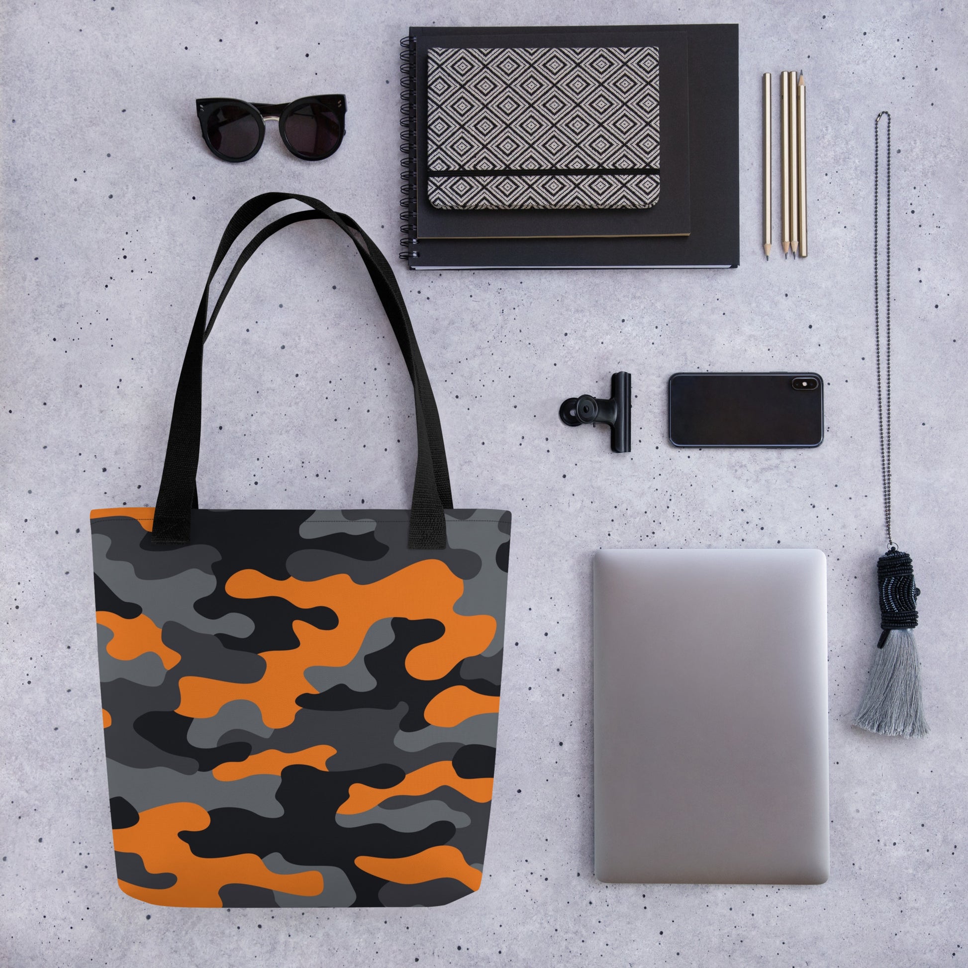 Camo Tote Bag | Orange, Black & Gray Camouflage