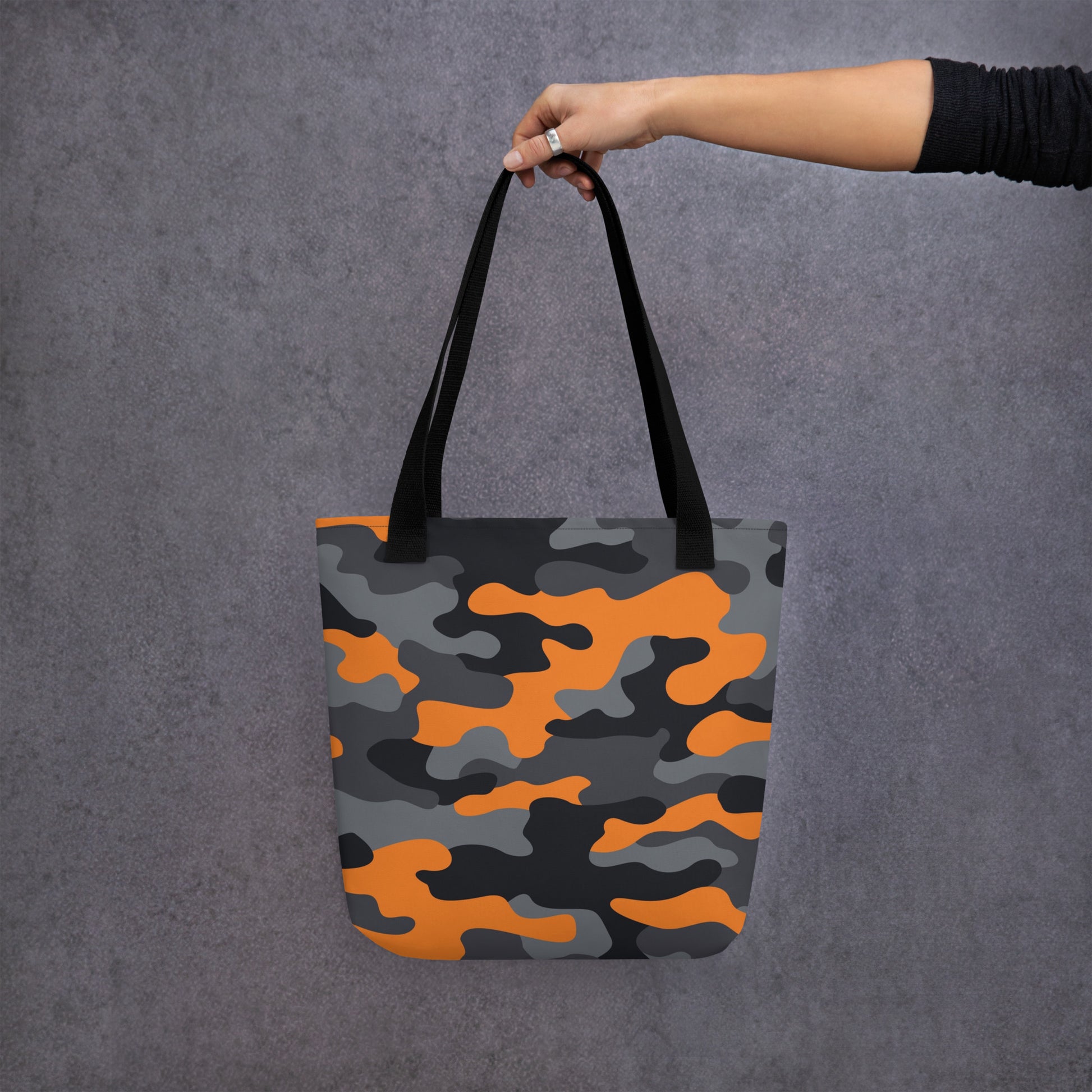 Camo Tote Bag | Orange, Black & Gray Camouflage